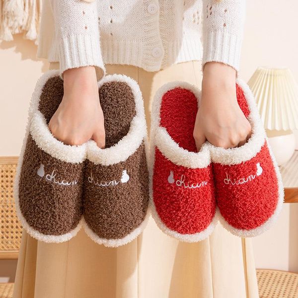 

slippers 2021 winter indoor women house plush soft cotton non-slip floor shoes home slides for bedroom, Black