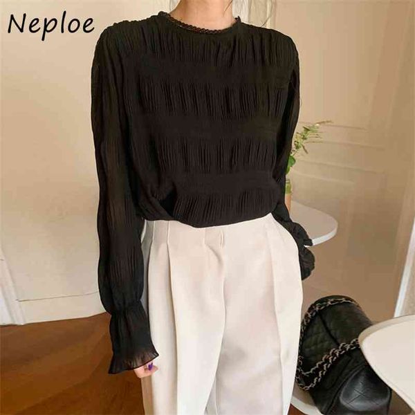 

hollow out design solid blouse women o neck pullover long sleeve blusas spring work style ol shirt feminono 210422, White