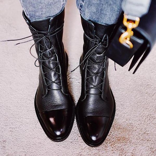 

boots patent leather women british style flat black pointed toe handsome motorcycle women's