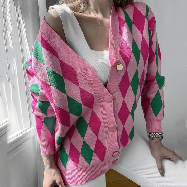 

women's knits & tees vintage geometric cardigan sweater women autumn winter warm long sleeve loose outerwear elegant v-neck knit top, White