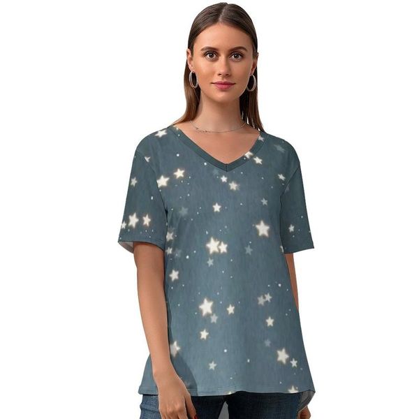 

women's t-shirt sparkle t shirt simple lady street fashion short sleeve graphic v neck tee plus size, White