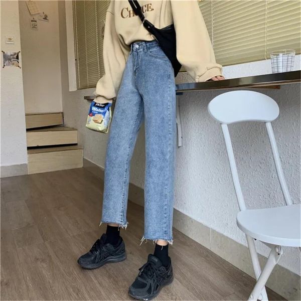 

women's jeans vintage women loose oversize simple chic harajuku womens denim ankle trousers ins high street retro, Blue