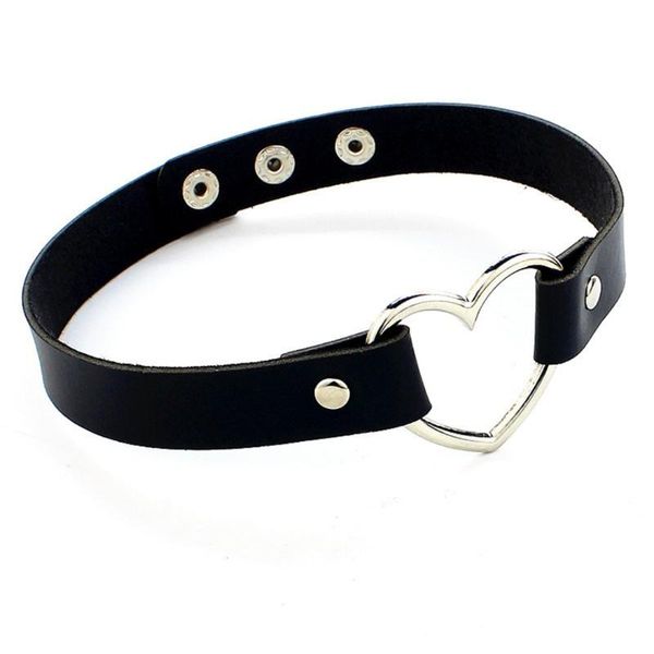 

multi-color cool punk gothic leather heart choker necklace women men vintage charm round collar necklaces fashion jewelry gift chokers, Golden;silver