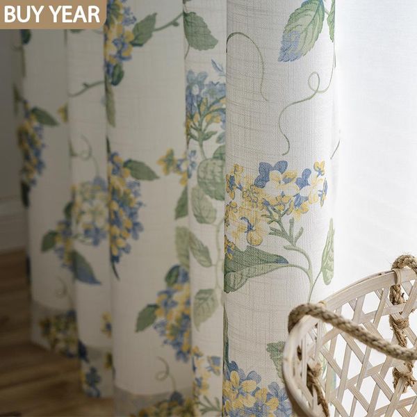 

curtain & drapes american curtains for living dining room bedroom garden hydrangea fresh cotton and linen fabric window tulle