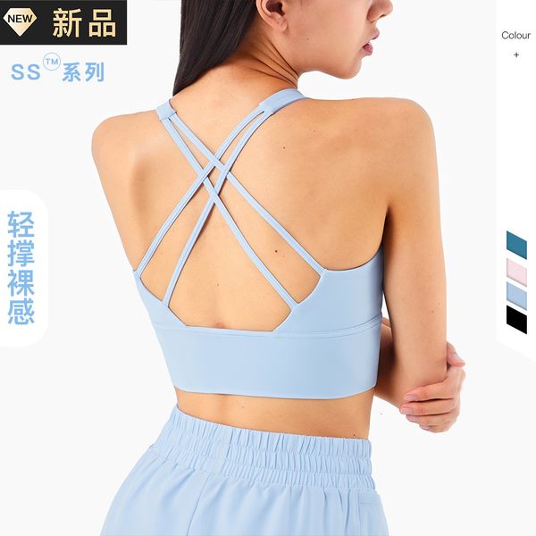 

2021 ss light support sports underwear cross back yoga bra female, Black;white
