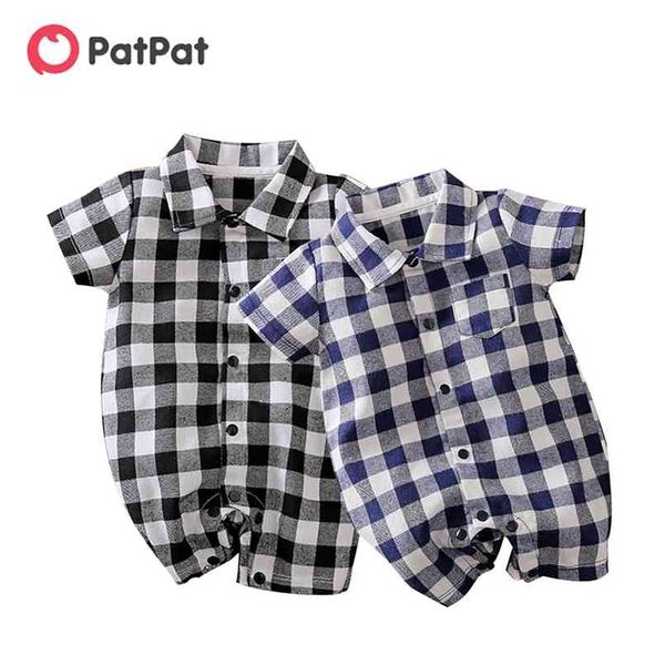 Primavera outono bebê bebê algodão casual clássico colar de xadrez um pedaços roupas macacão duas cores venda 0-12m 210528