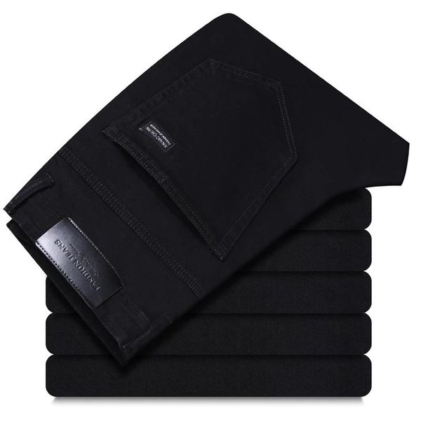 

men's jeans classic advanced stretch black 2021 style business fashion denim slim fit jean trousers male brand pants, Blue