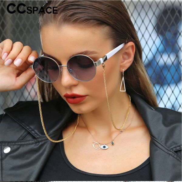 

sunglasses 53176 small frame with chain round fashion men's and women's anti-ultraviolet cool retro glasses, White;black