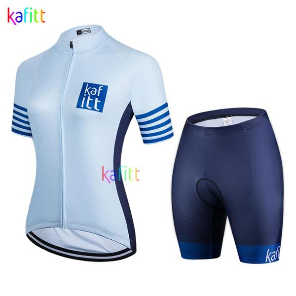 

racing sets 2021kafiwomen's blue short sleeve cycling jersey professional breathable gel bike clothing ropa ciclismo go pro uniform, Black;blue