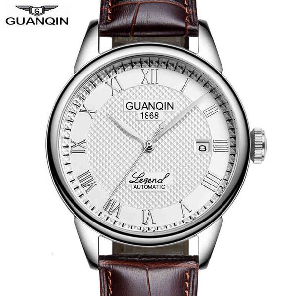 

relogio masculino guanqin 2021 mechanical automatic business gentlemen clocks fire luxury leather pulse clock men 008815a, Slivery;brown