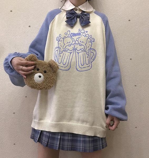 

women's sweaters cheers winter knittd sweater warm o-neck long sleeve pullovers macaron color hoodies sweet cute, White;black