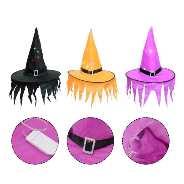 

party hats 3pcs luminous led witch hat decorative wizard festival ornament