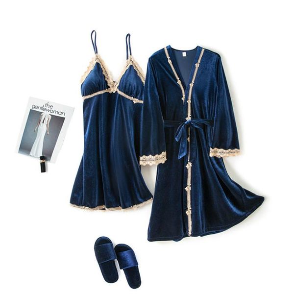 

ladies autumn and winter pajamas two-piece sling set gold velvet home service women women's sleepwear, Black;red