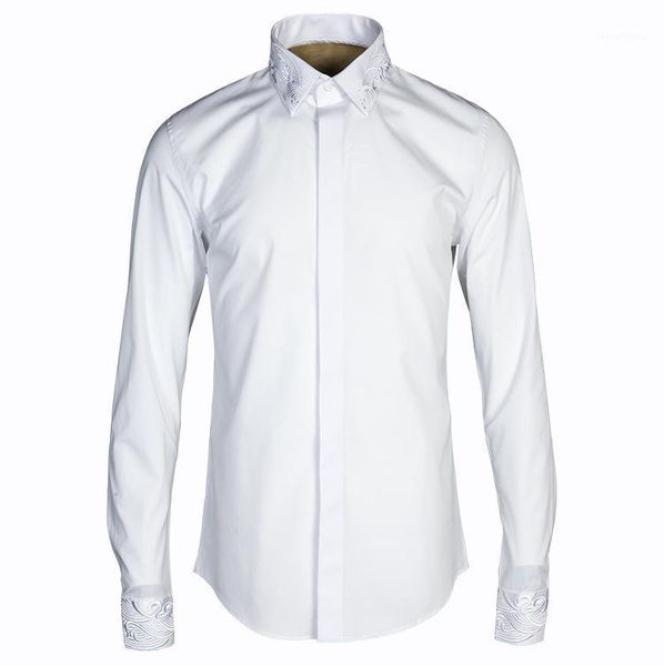 

chinoiserie men's shirt with collar pattern 398 fashion dress shirts, White;black