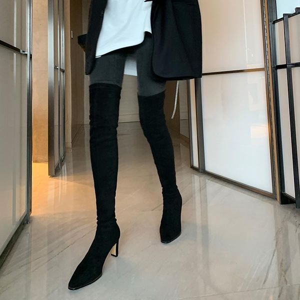 

boots 2021 fall/winter stretch boots, street style, fashionable and versatile, high-heeled square-toed fashion boots., Black