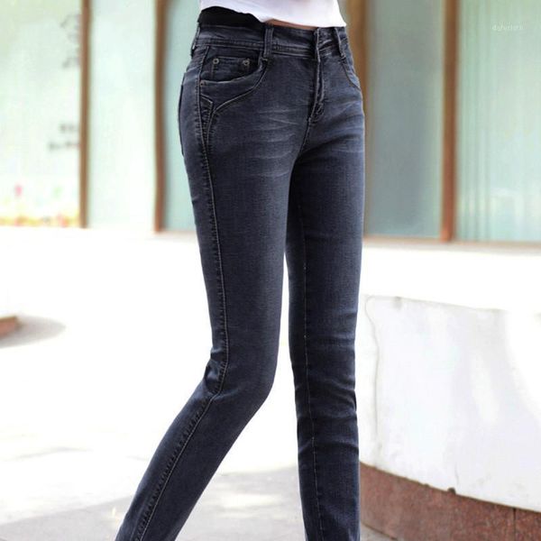 

women's jeans women plus large size 26-33 high waist autumn 2021 blue elastic long skinny slim trousers for pencil pants
