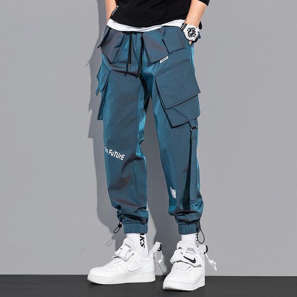 

men's pants men casual sports cargo 2021 autumn loose full length fashion slim trousers korean hip hop clothing, Black