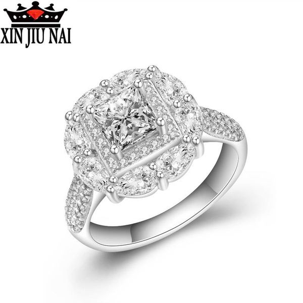 

cluster rings 925 sterling silver exaggerated female ring large cubic zirconia water drop square jewelry for women wedding, Golden;silver