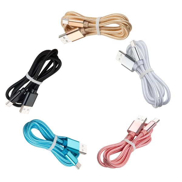 Cavi in tessuto intrecciato da 1 m 2 m 3 m Cavi in tessuto intrecciato USB-C Tipo C Cavo di ricarica micro USB per cellulare Samsung Xiaomi Huawei LG Android