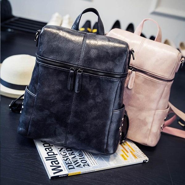

korean casual fashion wild school bag pu leather adjustable shoulder strap backpack bags