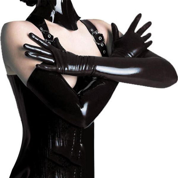 

five fingers gloves gothic women wet look faux leather evening party dress cosplay costume, Blue;gray