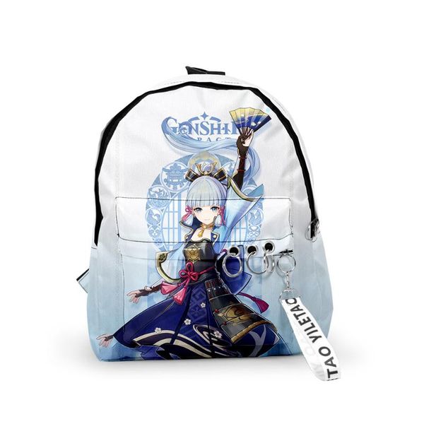 

backpack kawaii genshin impact kamisato ayaka school bags notebook backpacks boys/girls 3d oxford waterproof key chain vogue small