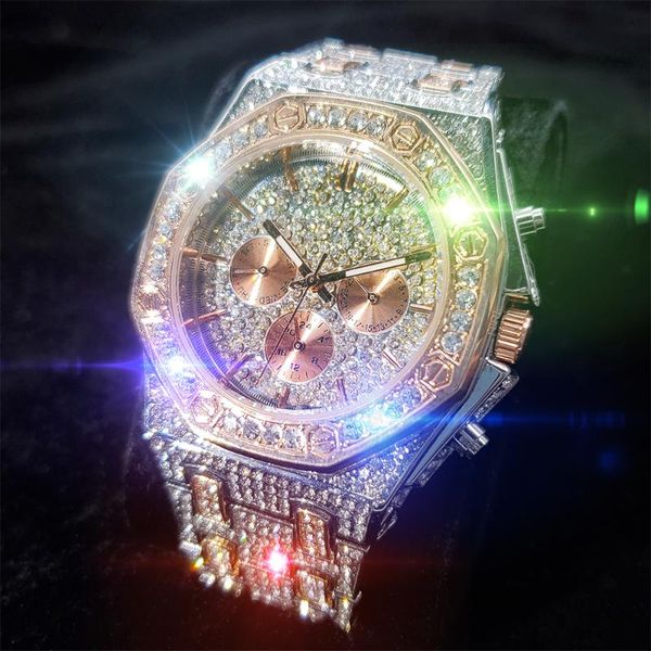 

wristwatches missfox full diamond man luminous luxurious quartz watch for men rose gold and silver fashion gift man's, Slivery;brown