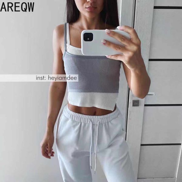 

women's summer clothing knitted halter camis crop grey white black 210507