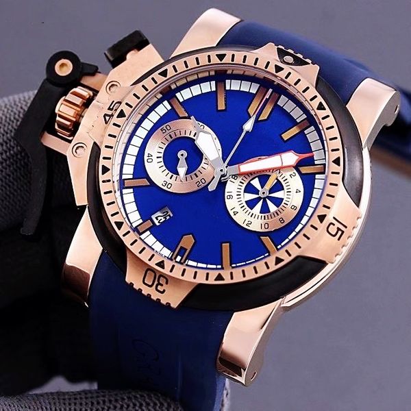 

mens watches luxury clock sports chronograph waterproof quartz calender watch stainless steel 41mm rubber strap wristwatches automatic machi, Slivery;brown