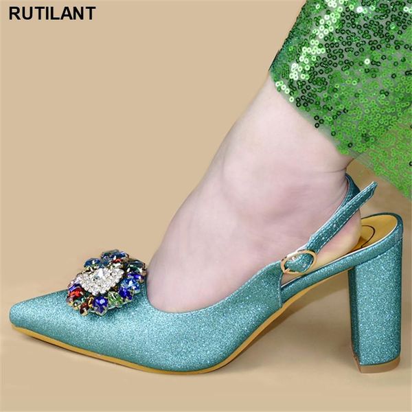 

dress shoes 2021 special arrivals wedding teal color nigeriain shoe african pointed toe decorated with rhinestone luxury women, Black