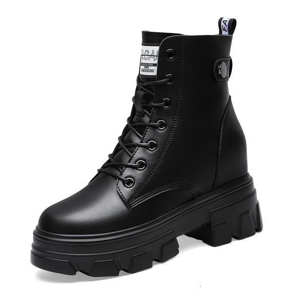 

boots women shoes genuine leather thick bottom martin british style fashionable winter plus velvet short m0022 sddc, Black