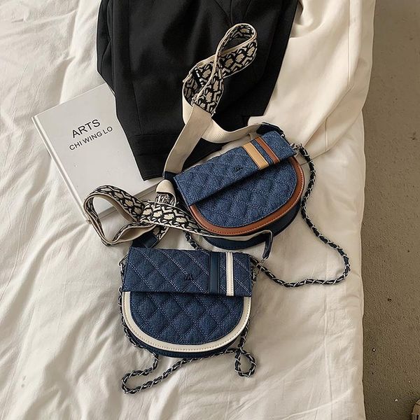 

evening bags 2021 trendy rhombus chain messenger bag fashion broadband one-shoulder saddle