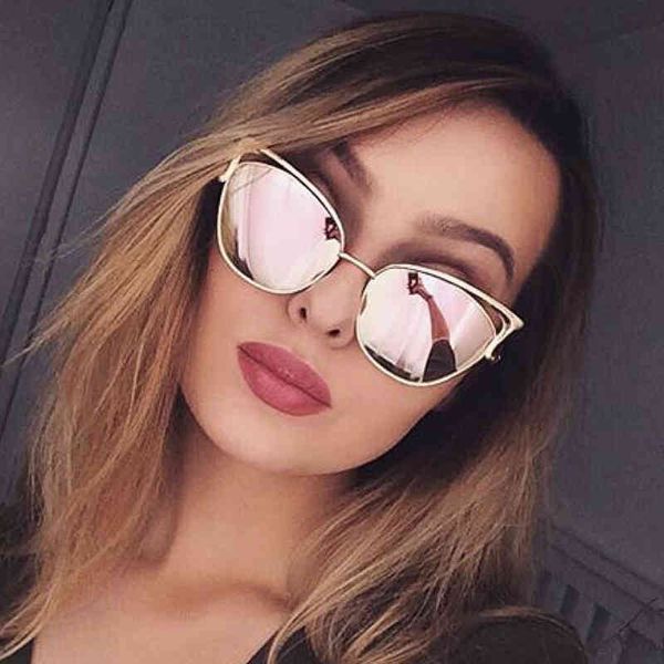 

sunglasses erilles metal luxury brand womens cat eye mirror reflective sun glasses for female retro vintage eyewear uv400, White;black