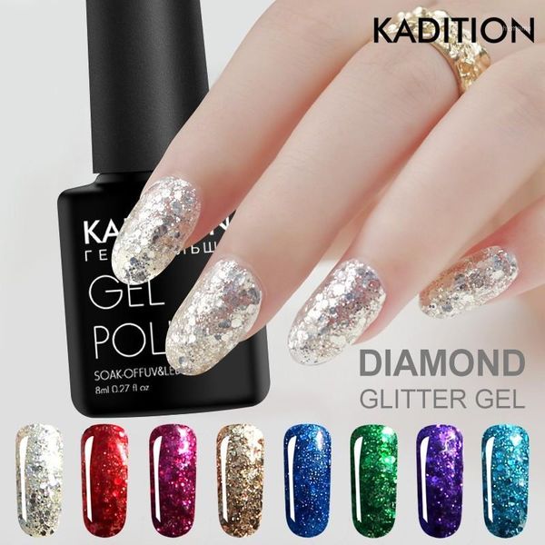 

8ml diamond nail art glitter gellak gel polish soak off uv led 3d varnish semi permanent lucky lacquer1, Red;pink
