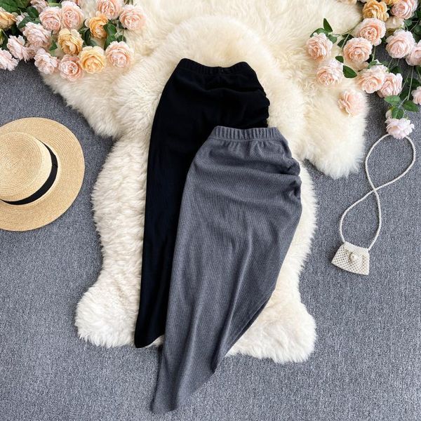 

skirts girl style design sense of minority asymmetric scheming pleated hip skirt women's versatile high waist, Black