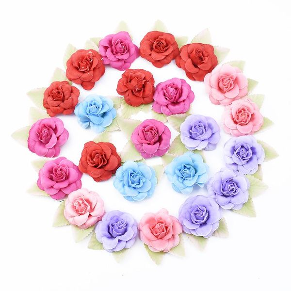 

decorative flowers & wreaths 12 pieces multicolor rose with leaves diy gifts candy box home decoration accessories bride brooch wholesale ar