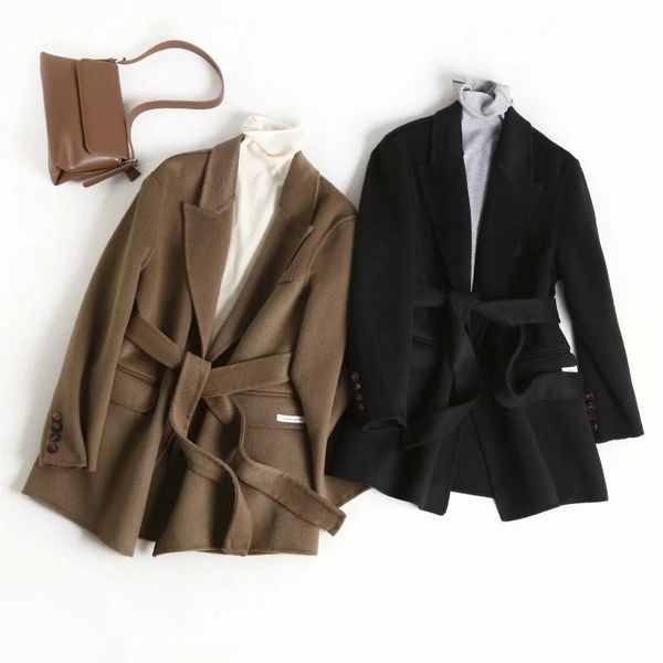 

women's wool & blends coat women woolen femme jacket spring fall winter slim fit streetwear plus size outwear abrigos mujer invierno, Black