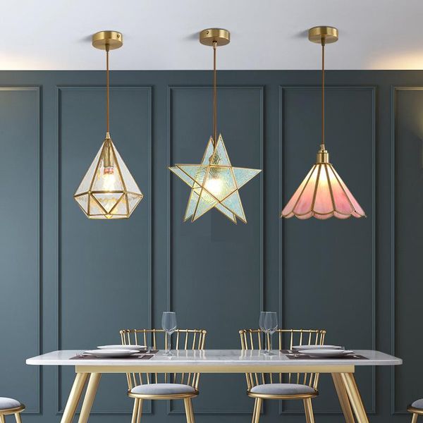 

pendant lamps nordic copper light luxury restaurant bar single head petal small chandelier simple romantic bedroom bedside aisle lamp