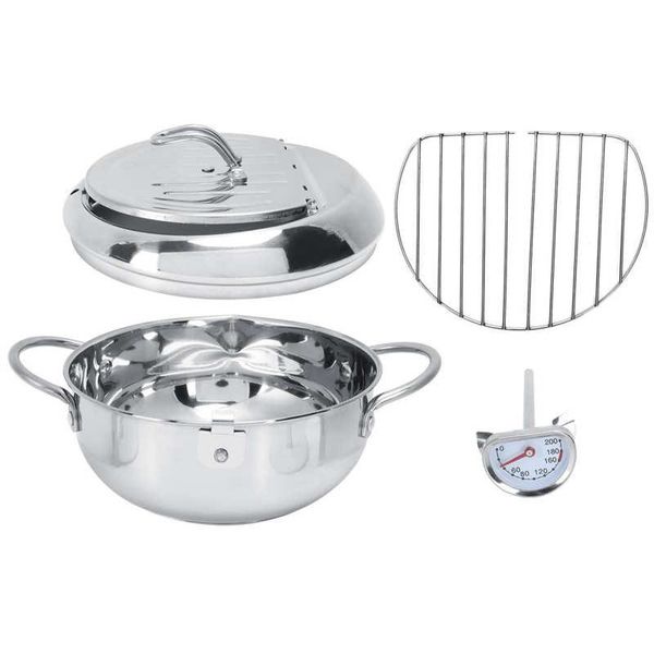 

air fryers deep frying pot cooking accessory stainless steel pan with thermometer lid kitchen cookware fryer