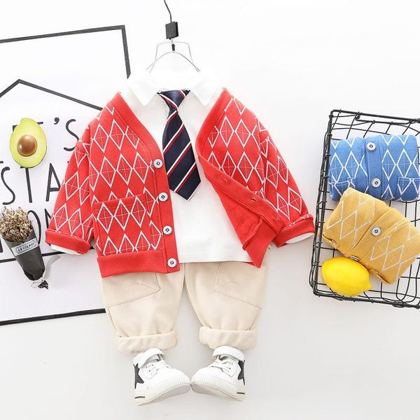 

clothing sets 2021 spring baby boys formal infant gentleman tie shirt pants 2pcs/sets kids clothes cotton children leisure suits, White
