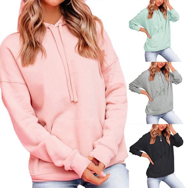 

women's hoodies & sweatshirts woman 2021 sweet pullovers thick autumn winter candy color loose solid womens clothing, Black