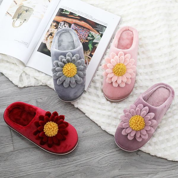 

beautiful flower light weight women indoor shoes cozy plush non-slip floor winter warm home ladies slippers for girls 2022 new, Black