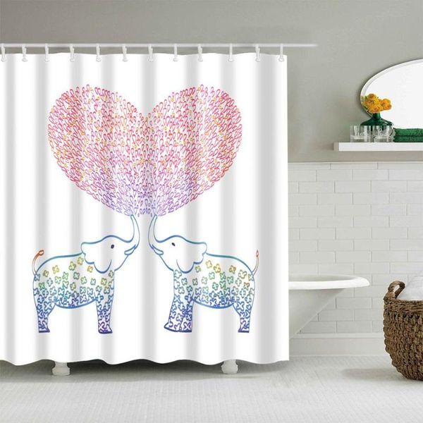

cartoon elephant love valentine's shower curtain fashion bath accessories with hooks waterproof polyester fabric bathroom decor curtain
