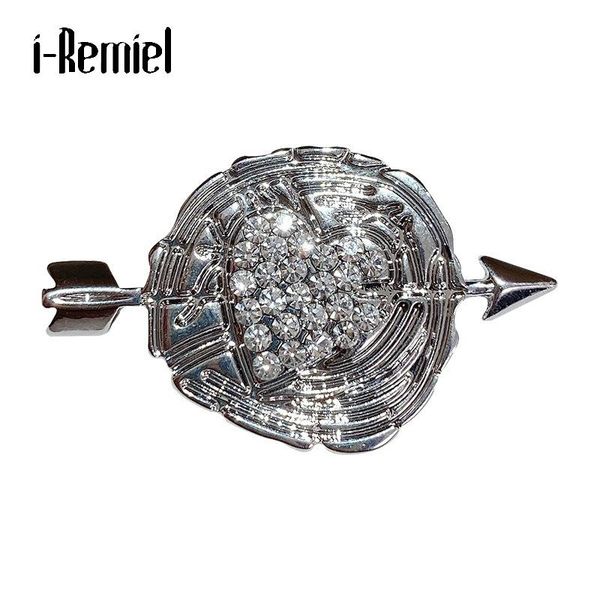 

pins, brooches exquisite full crystal rhinestone arrow heart pin anti-light button metal alloy badge suit coat hat pins scarf buckle, Gray
