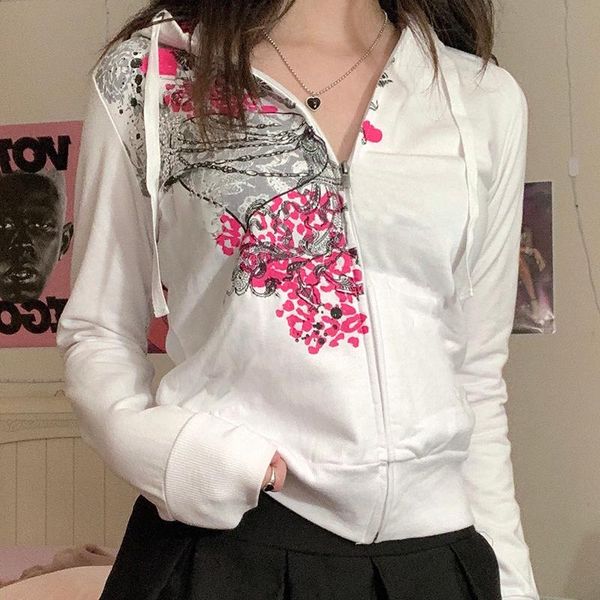 

women's hoodies & sweatshirts harajuku flowers pull femme grunge american zip up hoodie white long sleeve vintage winter clothes women, Black