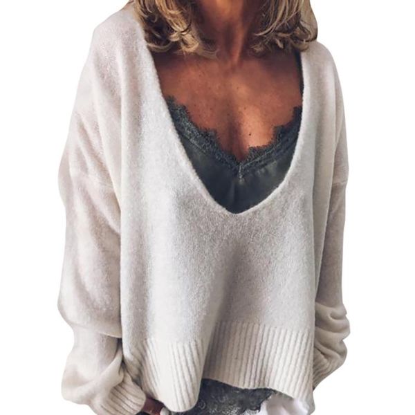 

women's sweaters 2021 v-neck sweater women pullover autumn winter casual knitted femme tricot jumpers, White;black
