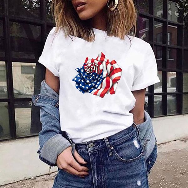 

women's t-shirt sunflower printed t-shirts o-neck independence day oversized summer short sleeve tee shirt camisetas, White