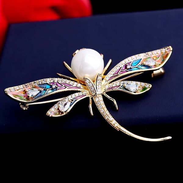 Hochwertige Insektenbroschen für Frauenanzug Mantelzubehör Mode Vintage Emaille Dragonfly Brosche Pin Schmuck Tropfen