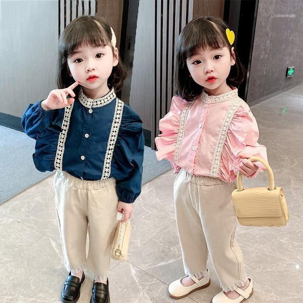 

clothing sets han edition 2021 spring girl shirt slacks children twinset coat pants1, White