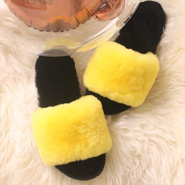 

slippers 100% natural sheepskin fur fashion female winter women warm indoor soft wool lady home shoes34-44, Black